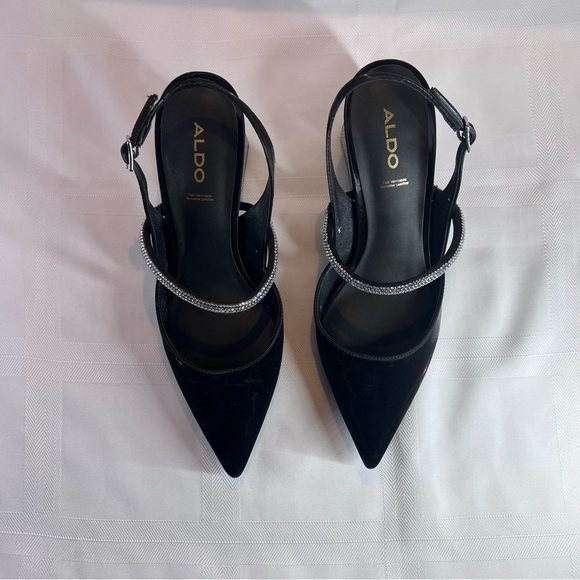 ***NWT***Aldo Heels- Black and Silver Women's Block Rhinestone Heel - Picture 6 of 13